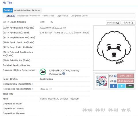 SM申请太妍 是要制作周边了吗? 爱犬ZERO的商标权